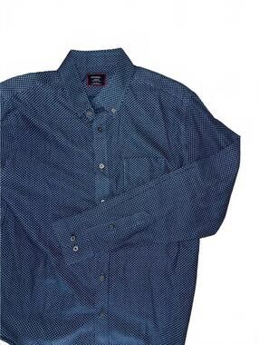 Men's UNTUCKit navy long sleeve button-up cotton shirt size medium